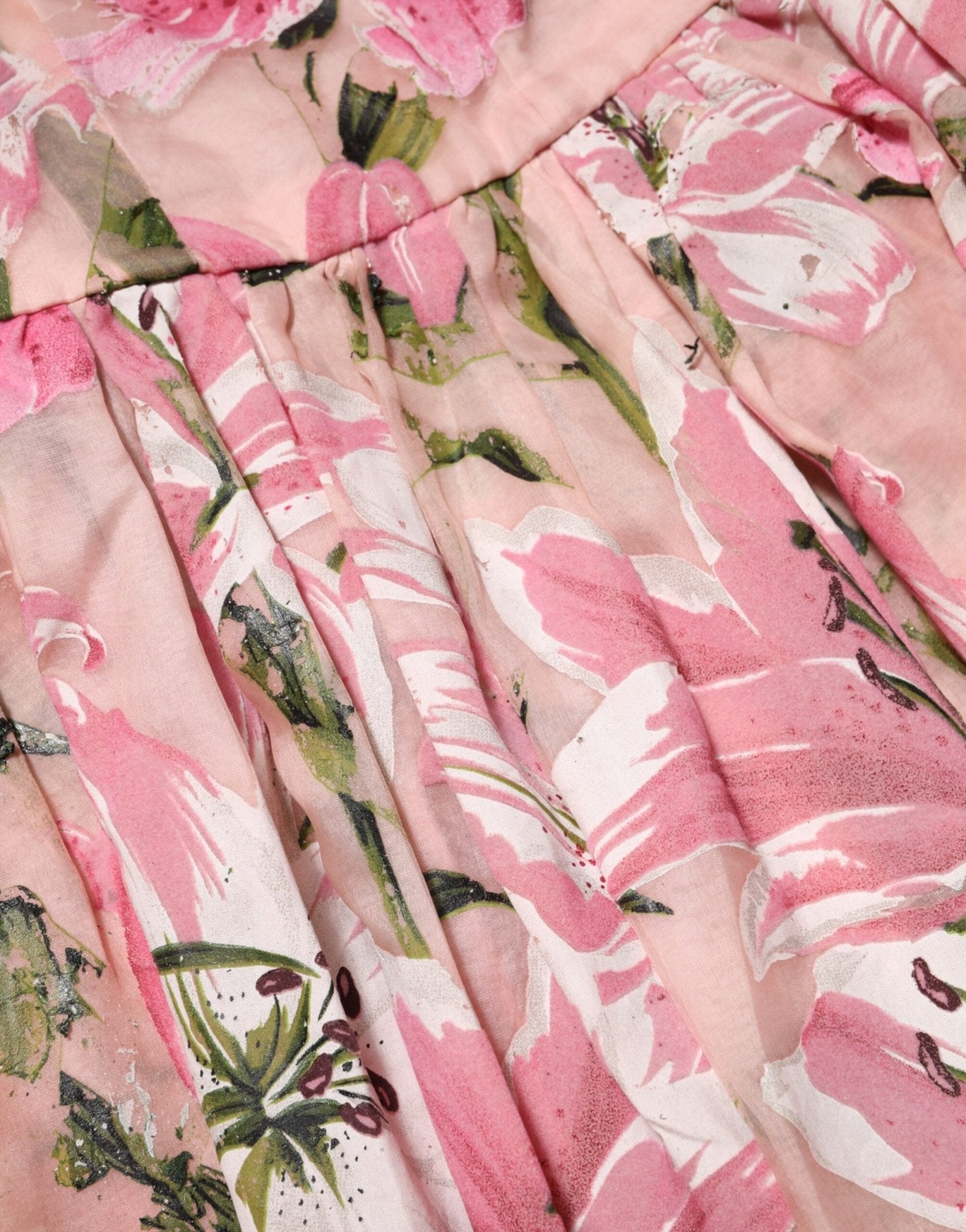 Dolce & Gabbana Pink Cotton Floral Pleated Sleeveless Dress - RIMODA