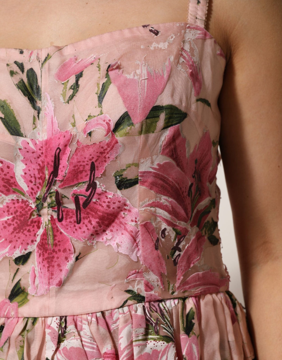 Dolce & Gabbana Pink Cotton Floral Pleated Sleeveless Dress - RIMODA