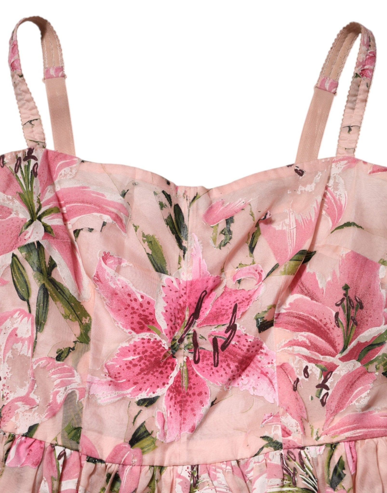 Dolce & Gabbana Pink Cotton Floral Pleated Sleeveless Dress - RIMODA