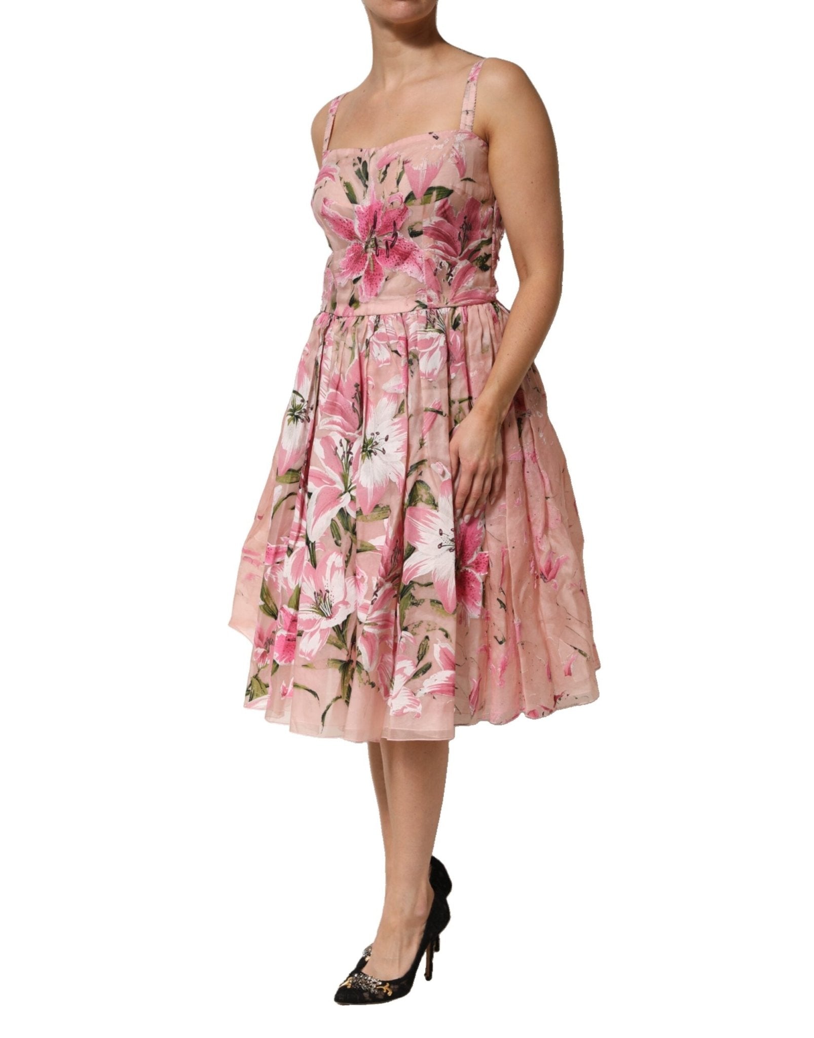 Dolce & Gabbana Pink Cotton Floral Pleated Sleeveless Dress - RIMODA