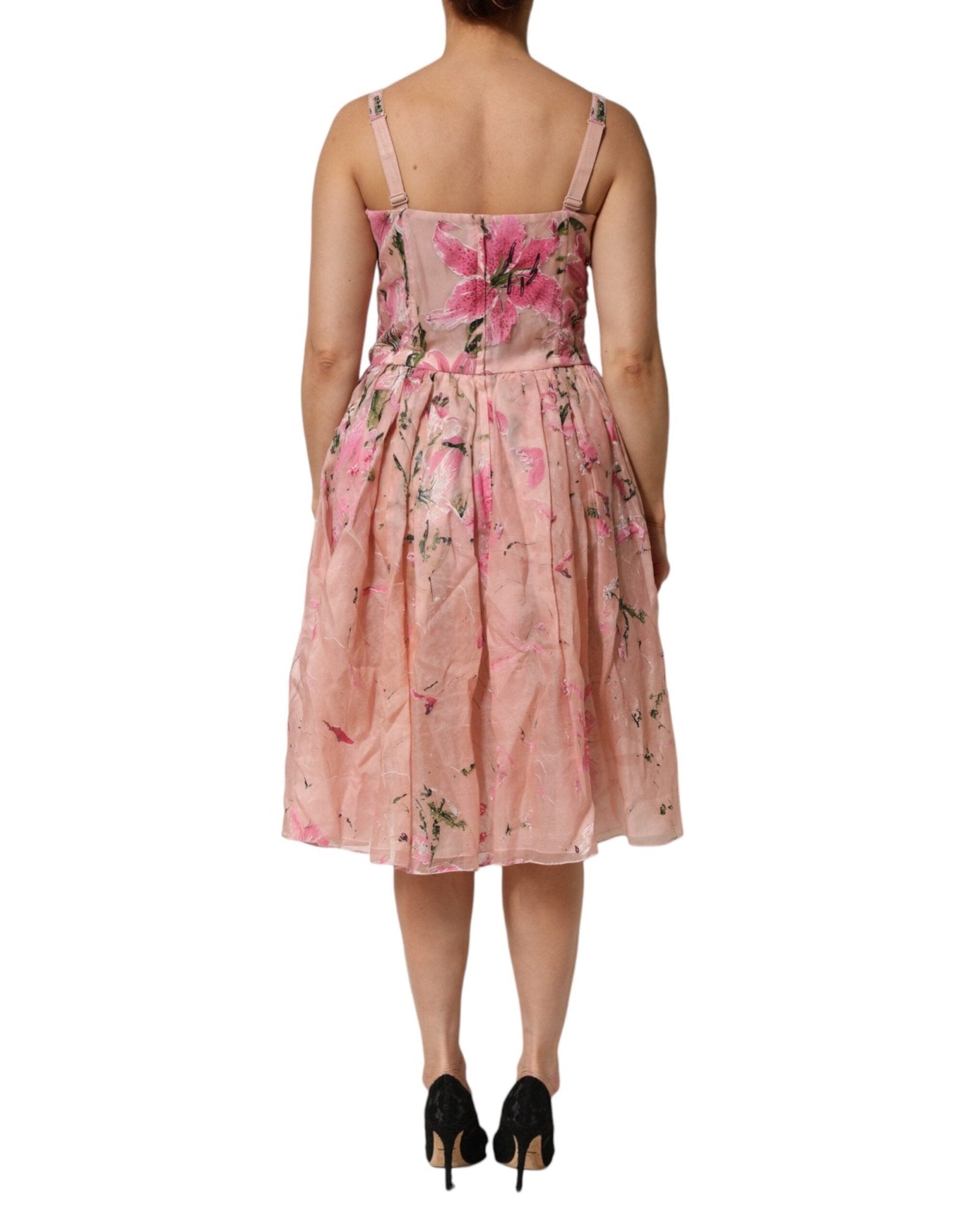 Dolce & Gabbana Pink Cotton Floral Pleated Sleeveless Dress - RIMODA