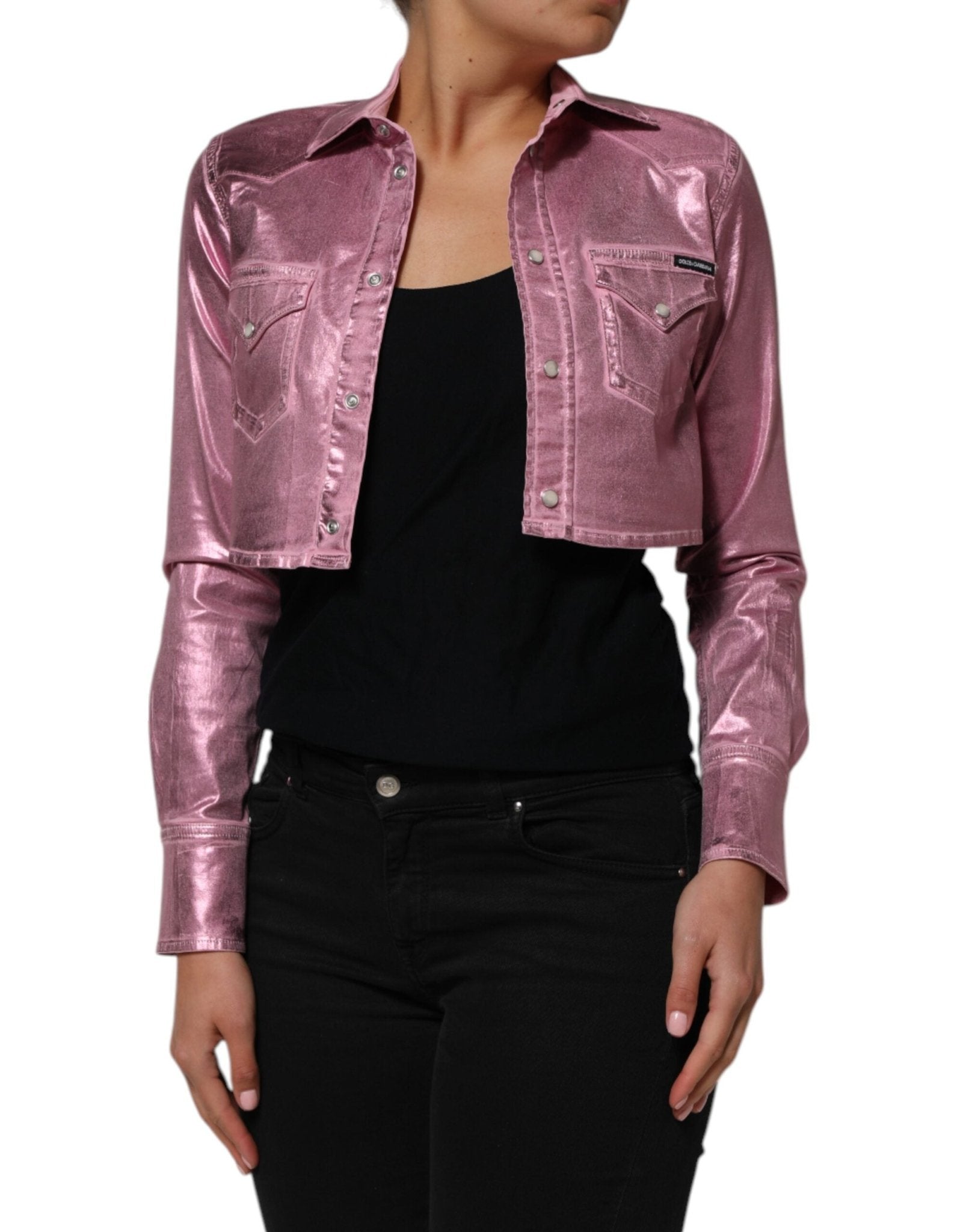 Dolce & Gabbana Pink Cotton Stretch Collared Cropped Jacket - RIMODA