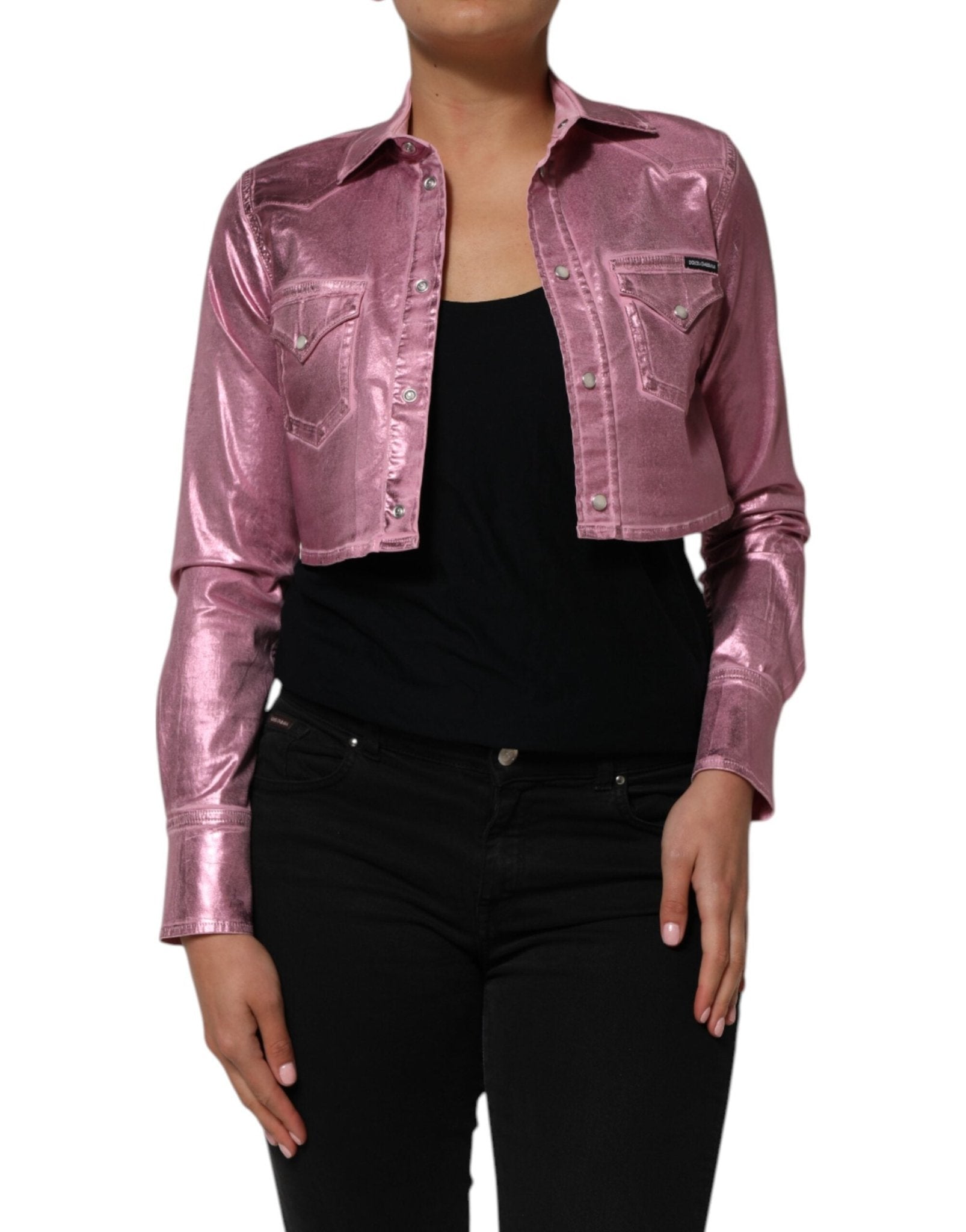 Dolce & Gabbana Pink Cotton Stretch Collared Cropped Jacket - RIMODA