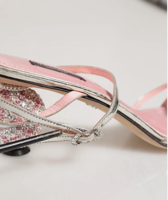 Dolce & Gabbana Pink Embellished Leather Ball-Heel Sandals Shoes - RIMODA