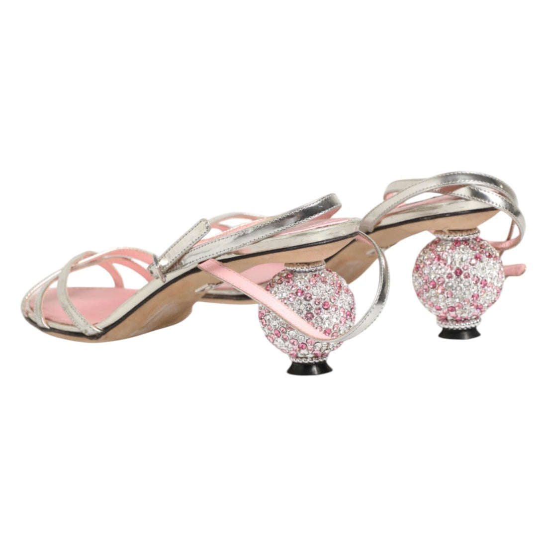 Dolce & Gabbana Pink Embellished Leather Ball-Heel Sandals Shoes - RIMODA