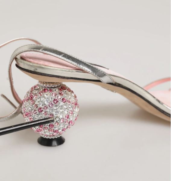 Dolce & Gabbana Pink Embellished Leather Ball-Heel Sandals Shoes - RIMODA