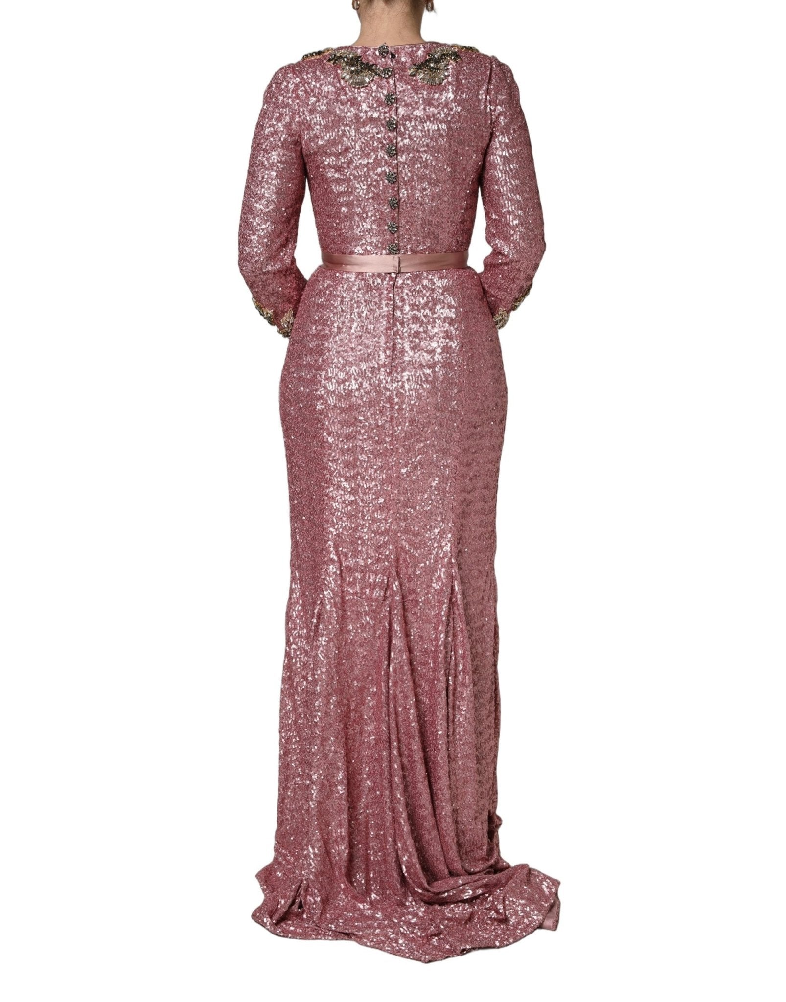 Dolce & Gabbana Pink Embellished Sequined Evening Gown Dress - RIMODA