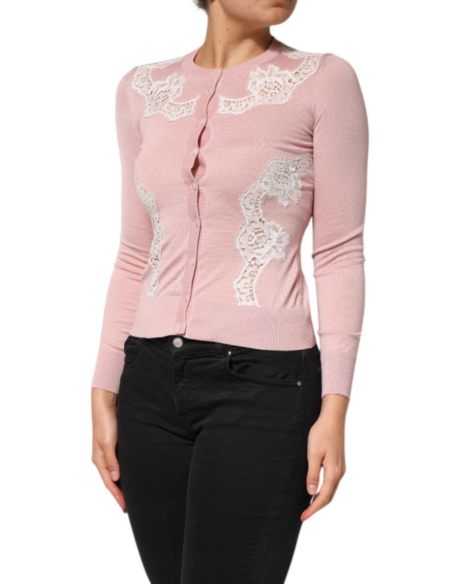Dolce & Gabbana Pink Floral Lace Detailing Cardigan Sweater - RIMODA