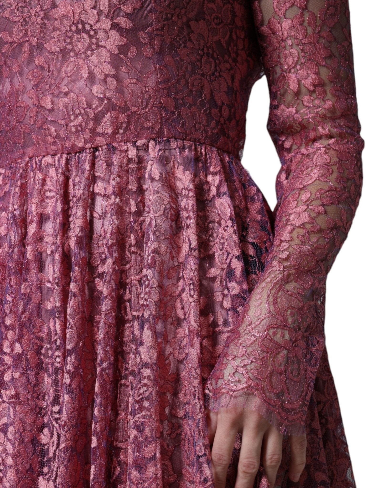 Dolce & Gabbana Pink Floral Lace Long Sleeve Midi Dress - RIMODA
