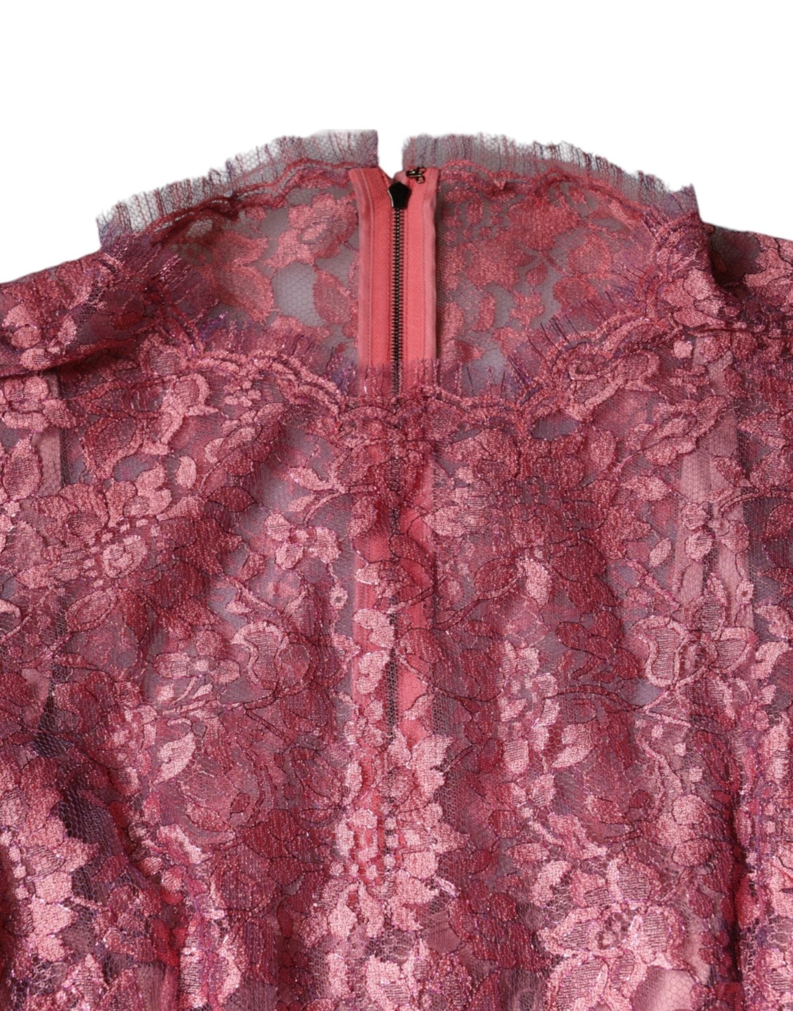 Dolce & Gabbana Pink Floral Lace Long Sleeve Midi Dress - RIMODA