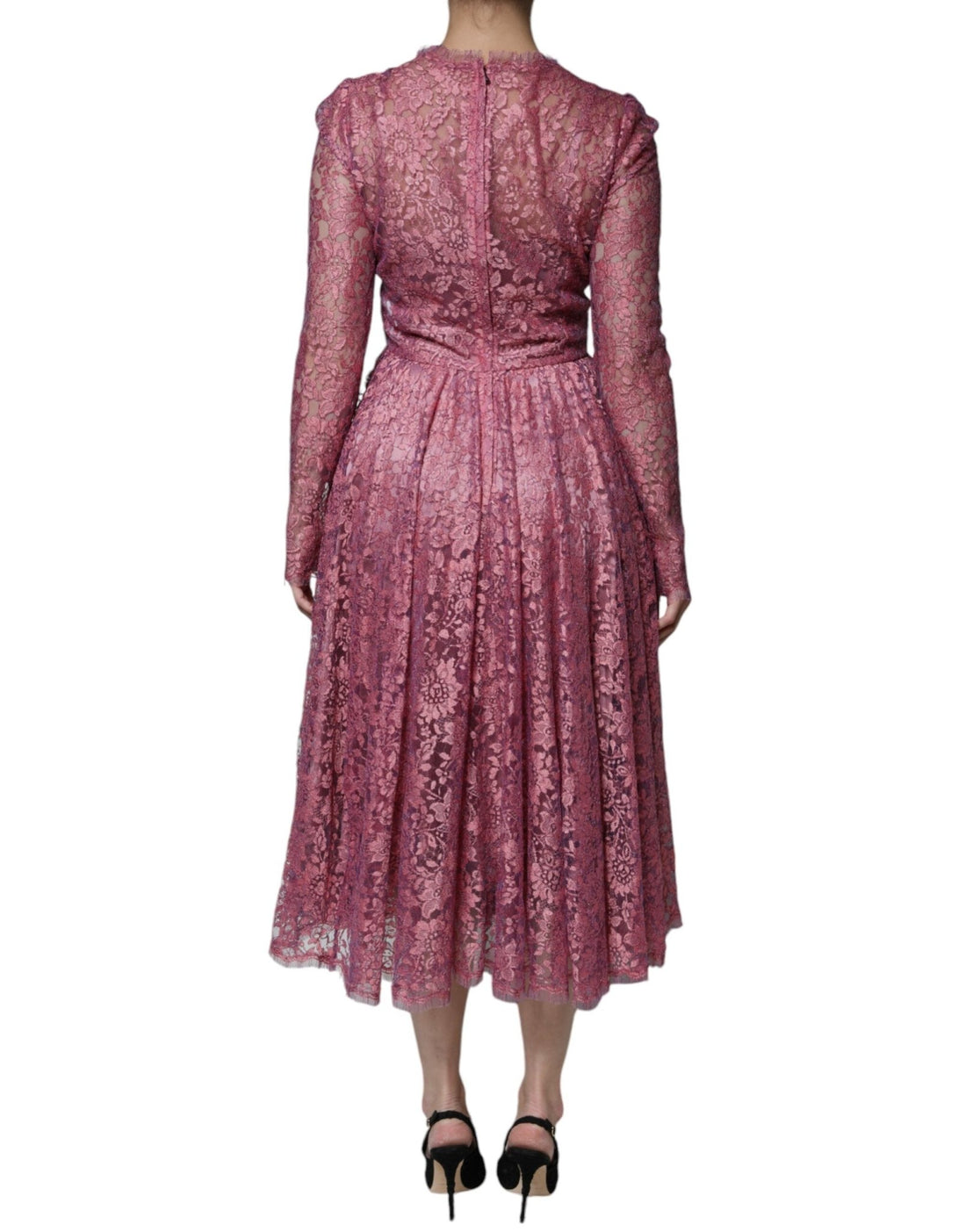 Dolce & Gabbana Pink Floral Lace Long Sleeve Midi Dress - RIMODA