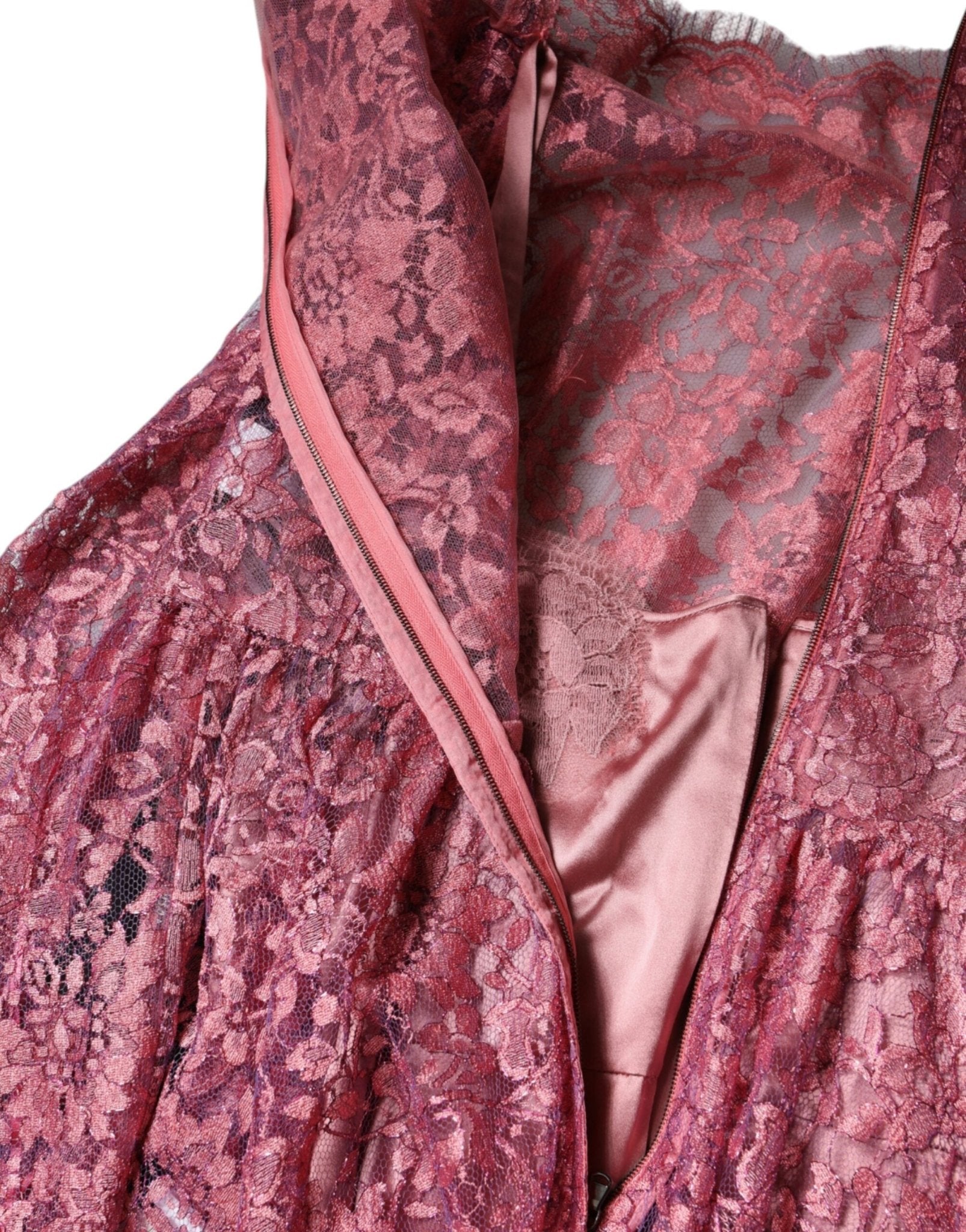 Dolce & Gabbana Pink Floral Lace Long Sleeve Midi Dress - RIMODA