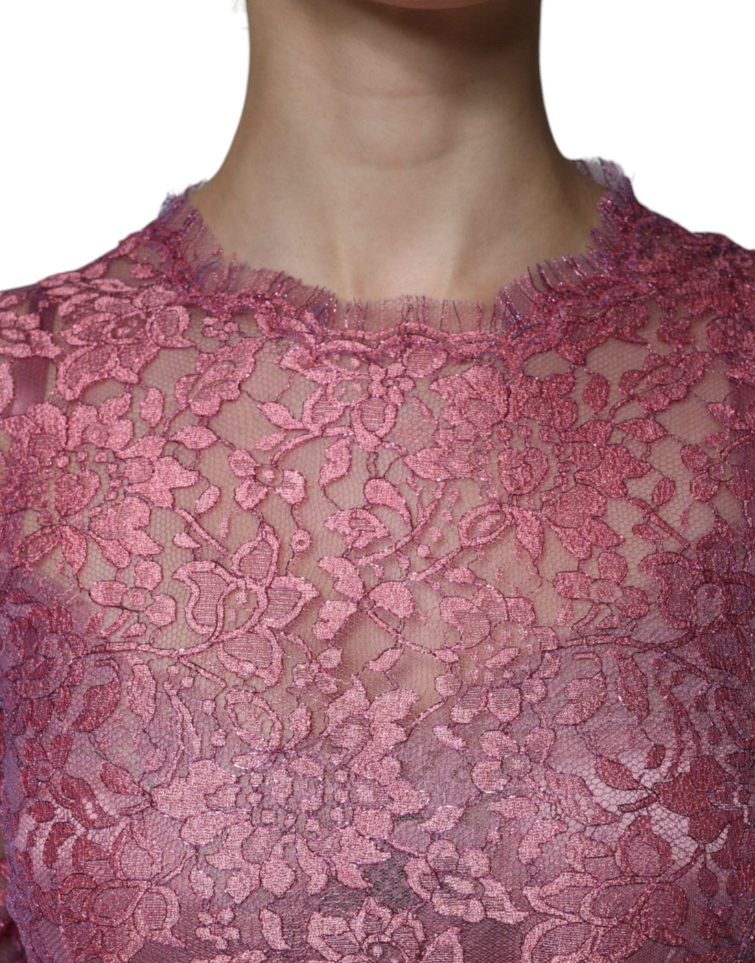 Dolce & Gabbana Pink Floral Lace Long Sleeve Midi Dress - RIMODA