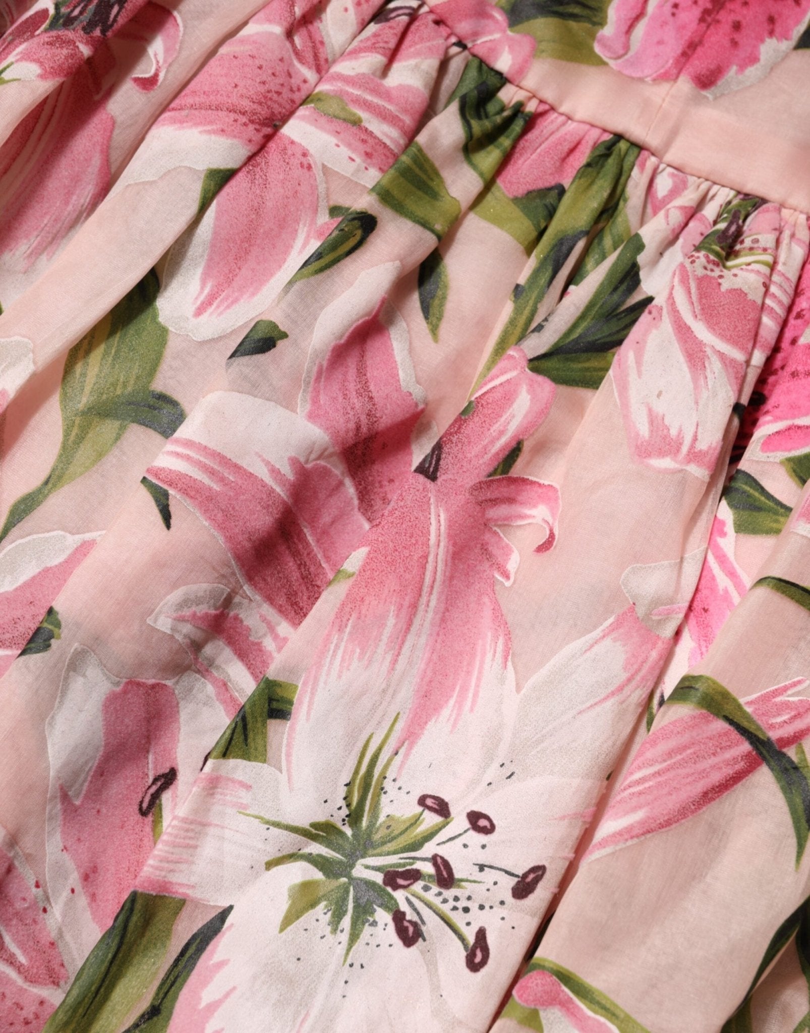 Dolce & Gabbana Pink Floral Lily Print Midi Sleeveless Dress - RIMODA