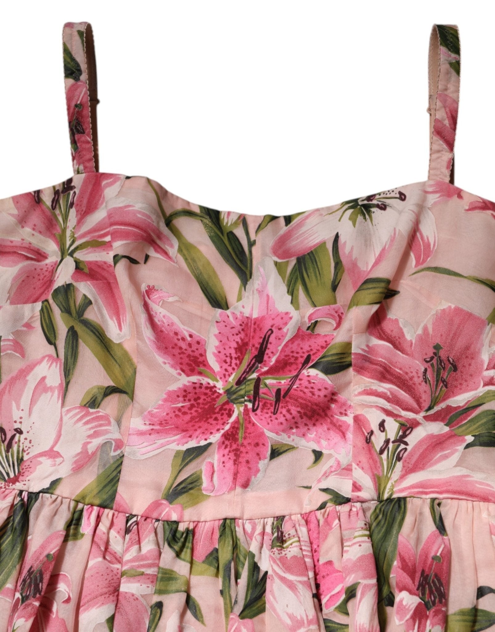 Dolce & Gabbana Pink Floral Lily Print Midi Sleeveless Dress - RIMODA