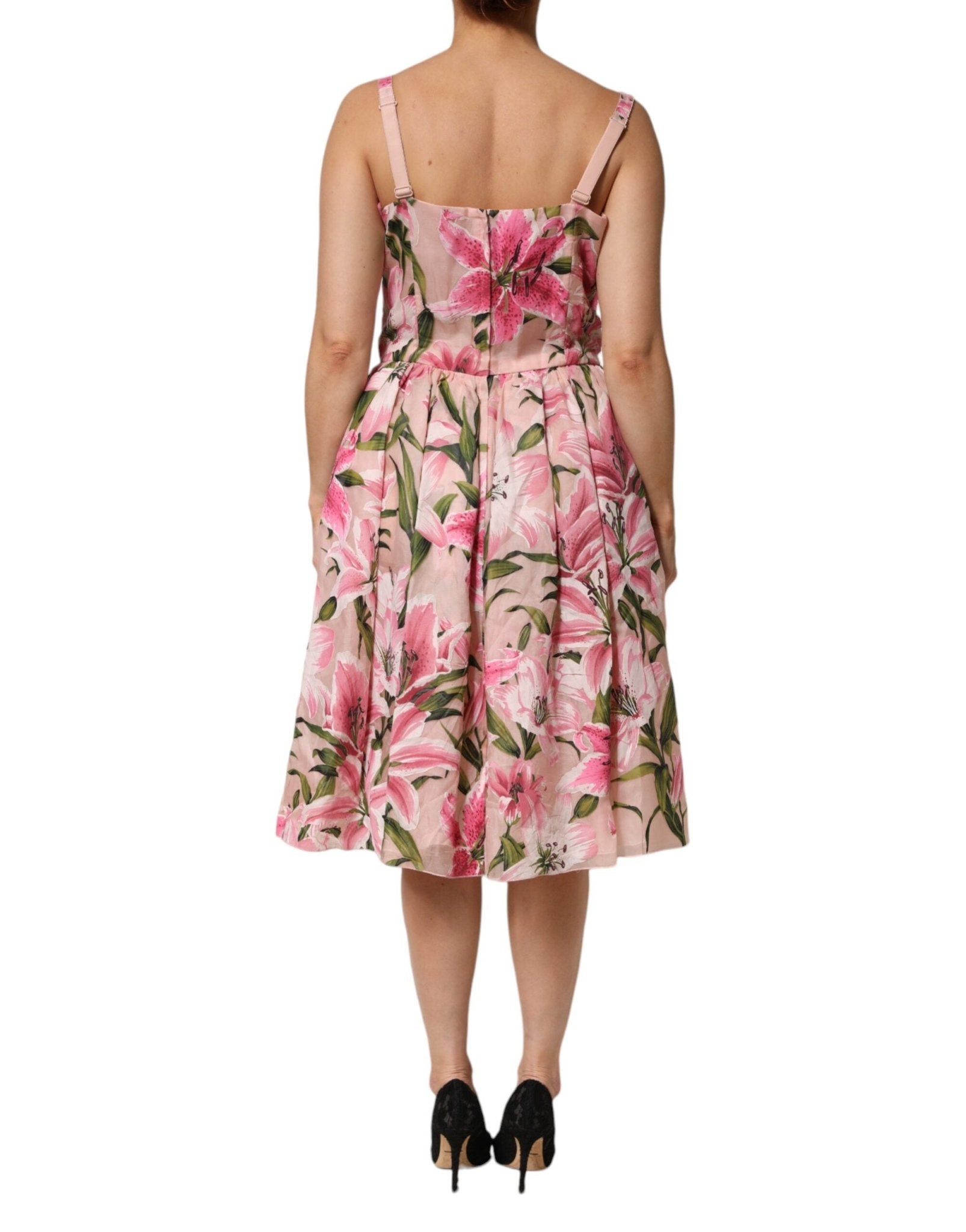 Dolce & Gabbana Pink Floral Lily Print Midi Sleeveless Dress - RIMODA