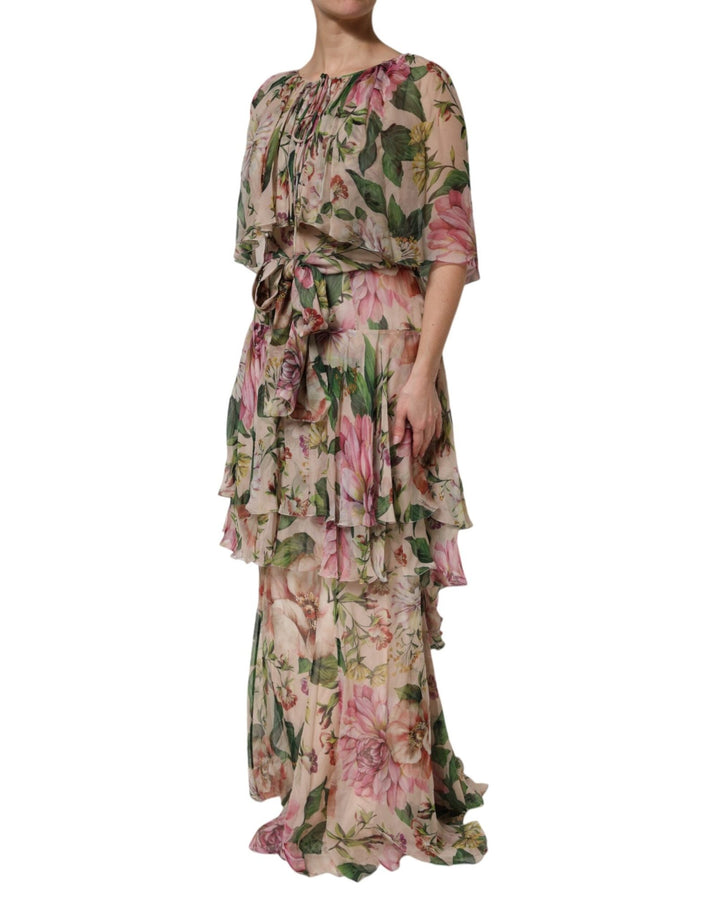 Dolce & Gabbana Pink Floral Print Tiered Long Maxi Dress - RIMODA