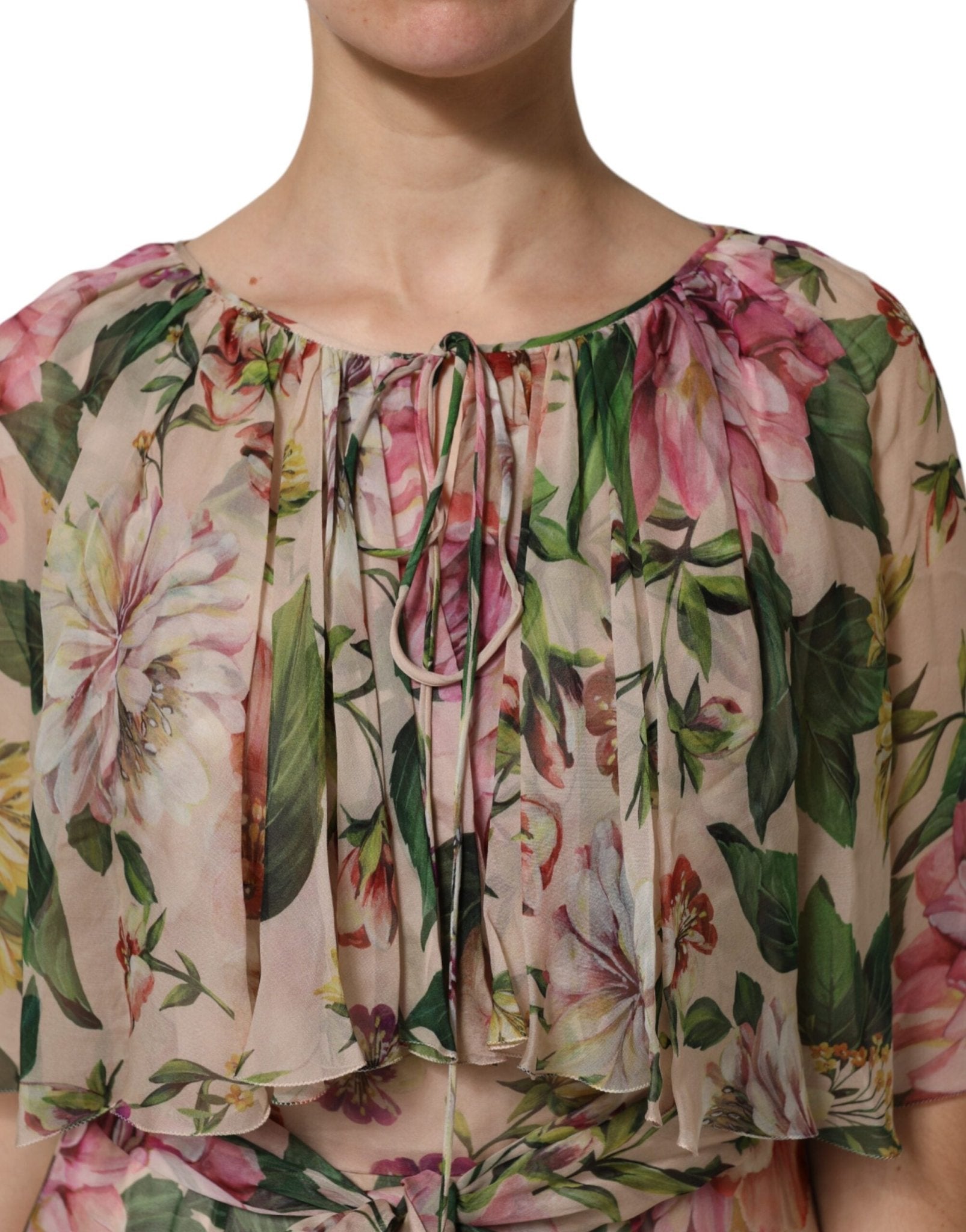 Dolce & Gabbana Pink Floral Print Tiered Long Maxi Dress - RIMODA