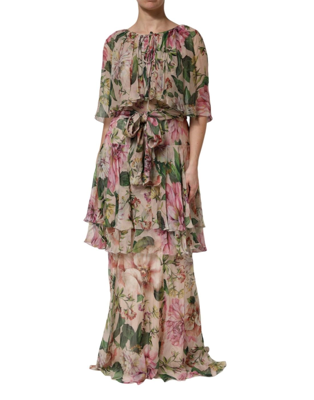 Dolce & Gabbana Pink Floral Print Tiered Long Maxi Dress - RIMODA