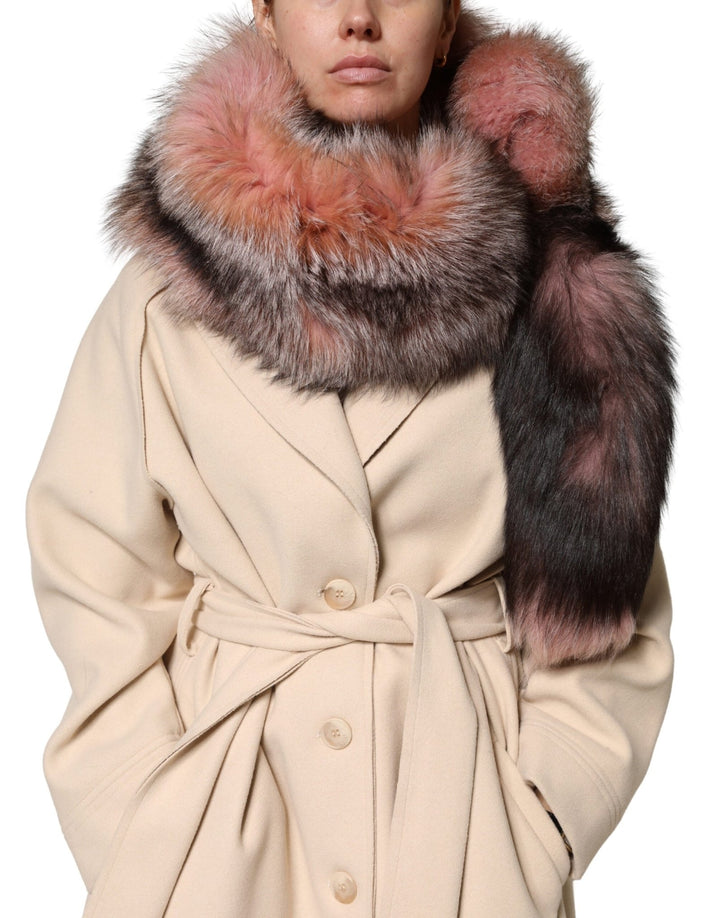 Dolce & Gabbana Pink Frost Fox Fur Neck Warmer Winter 120cm x 27cm Scarf - RIMODA