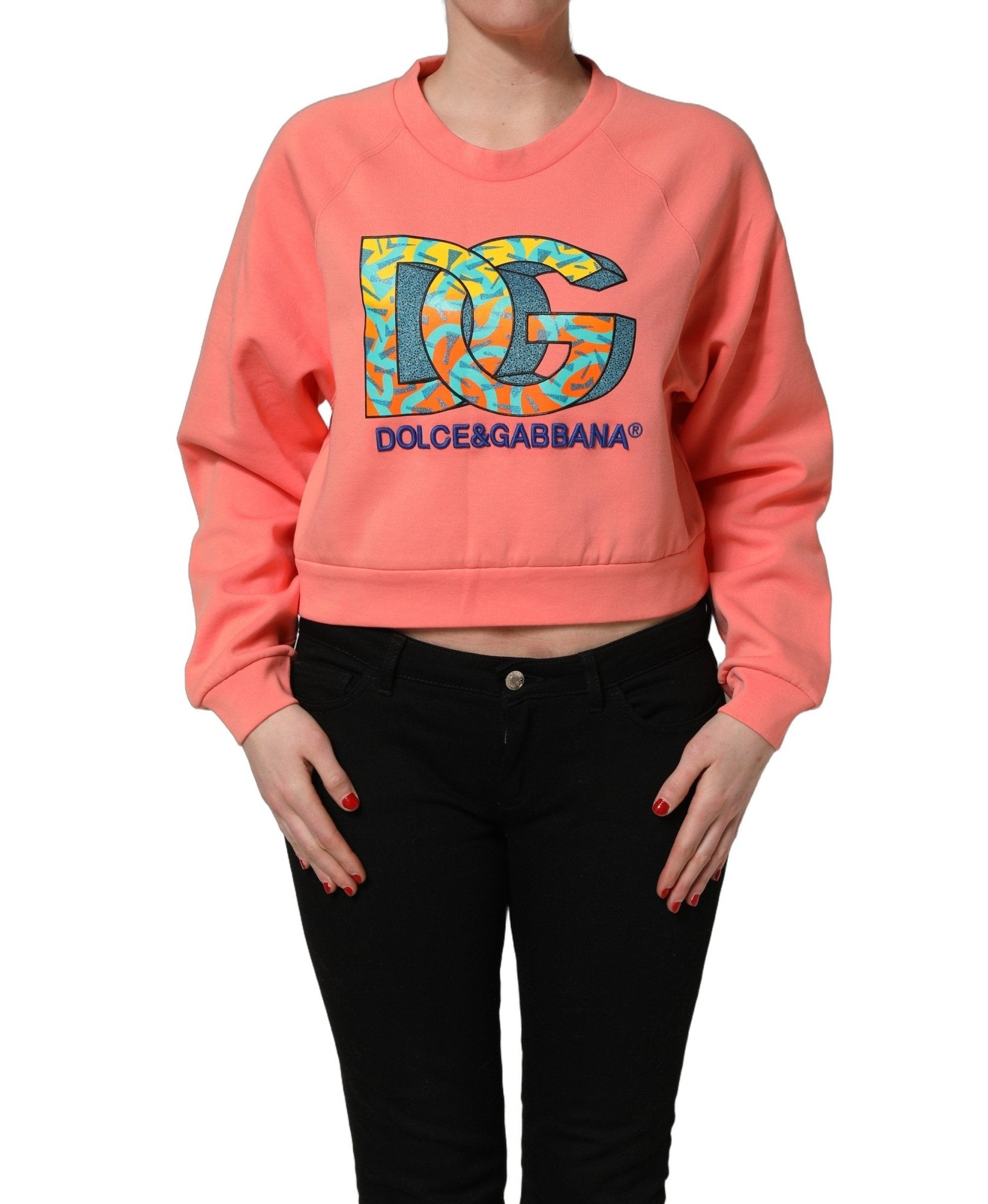Dolce & Gabbana Pink Graphic Crew Neck Cropped Sweatshirt Sweater - RIMODA