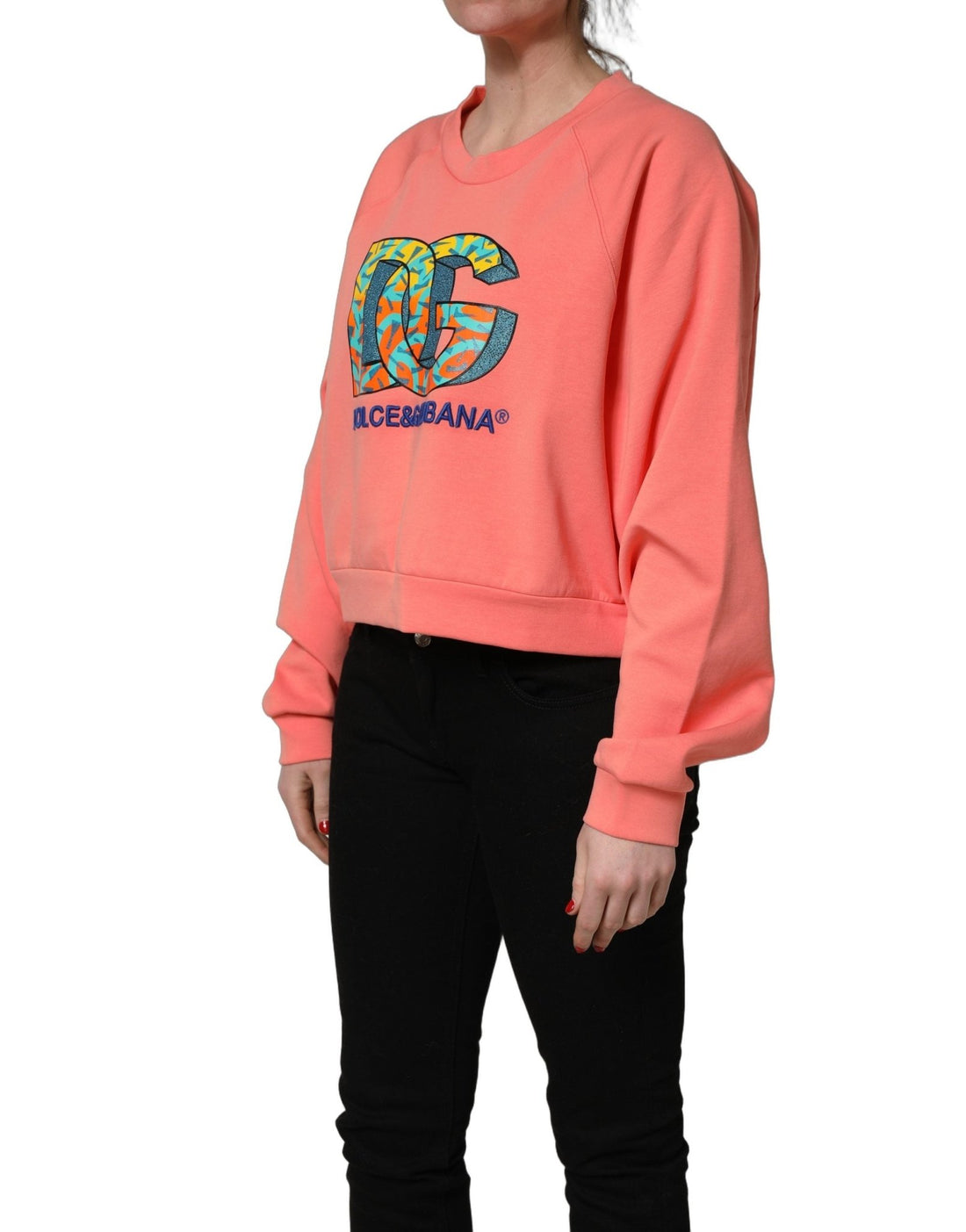 Dolce & Gabbana Pink Graphic Crew Neck Cropped Sweatshirt Sweater - RIMODA