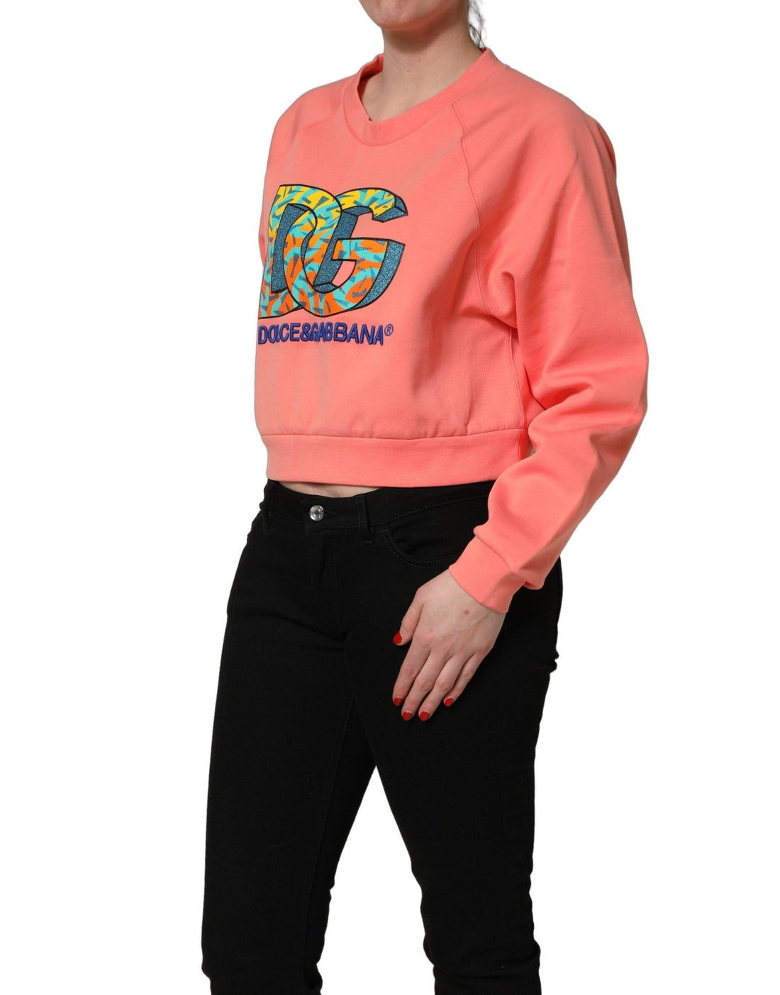 Dolce & Gabbana Pink Graphic Crew Neck Cropped Sweatshirt Sweater - RIMODA