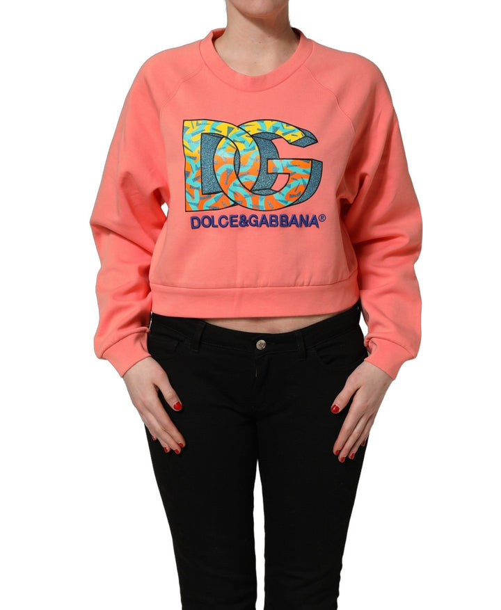 Dolce & Gabbana Pink Graphic Crew Neck Cropped Sweatshirt Sweater - RIMODA