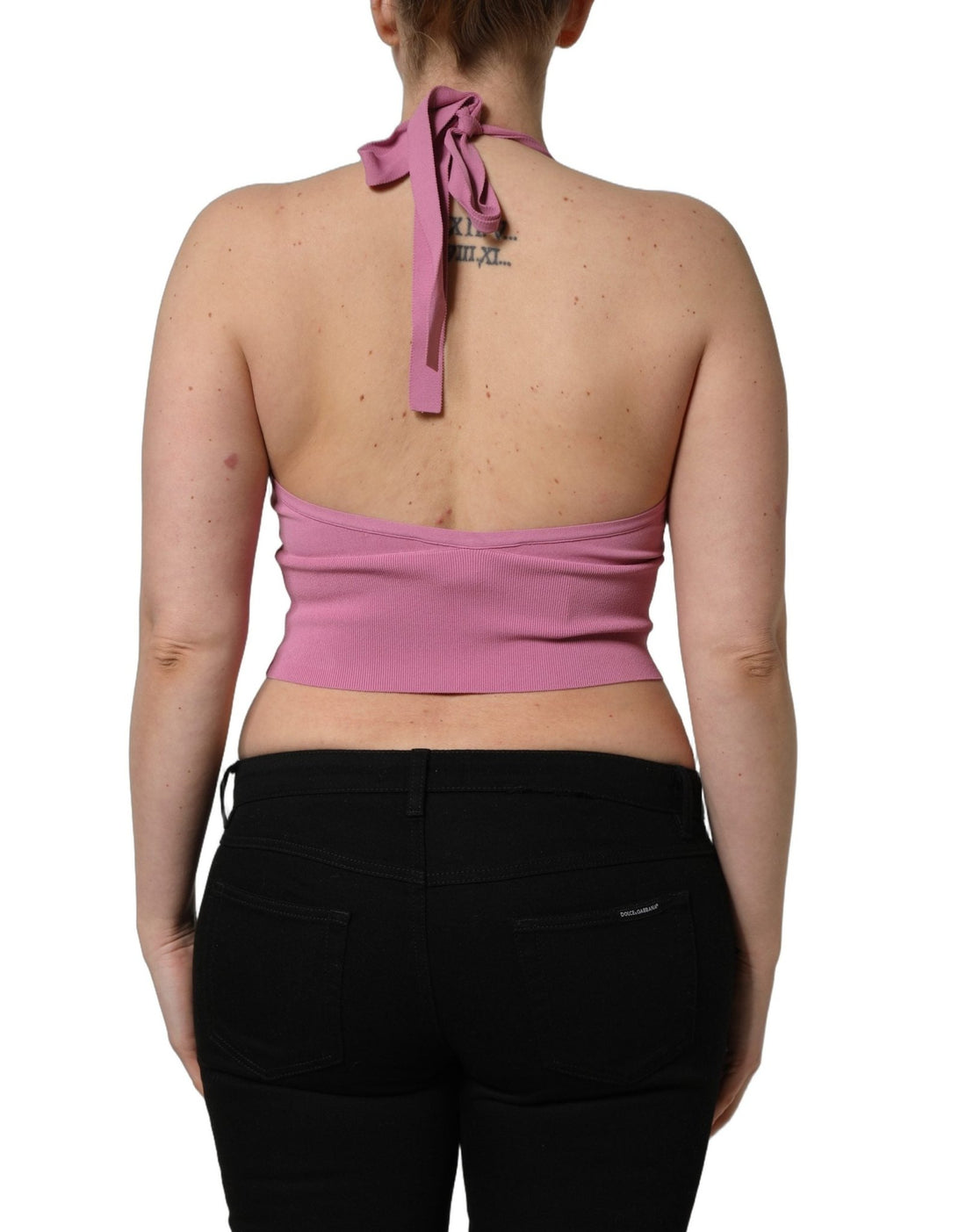 Dolce & Gabbana Pink Halter Neck Fitted Cropped Tank Top - RIMODA
