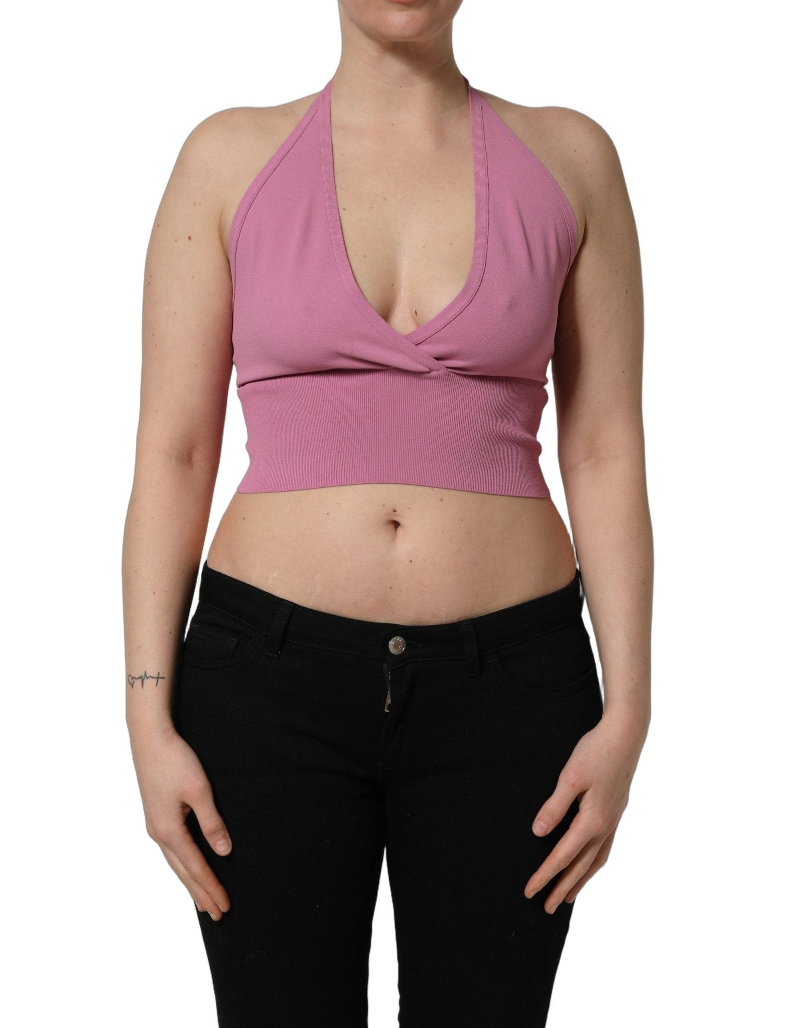 Dolce & Gabbana Pink Halter Neck Fitted Cropped Tank Top - RIMODA