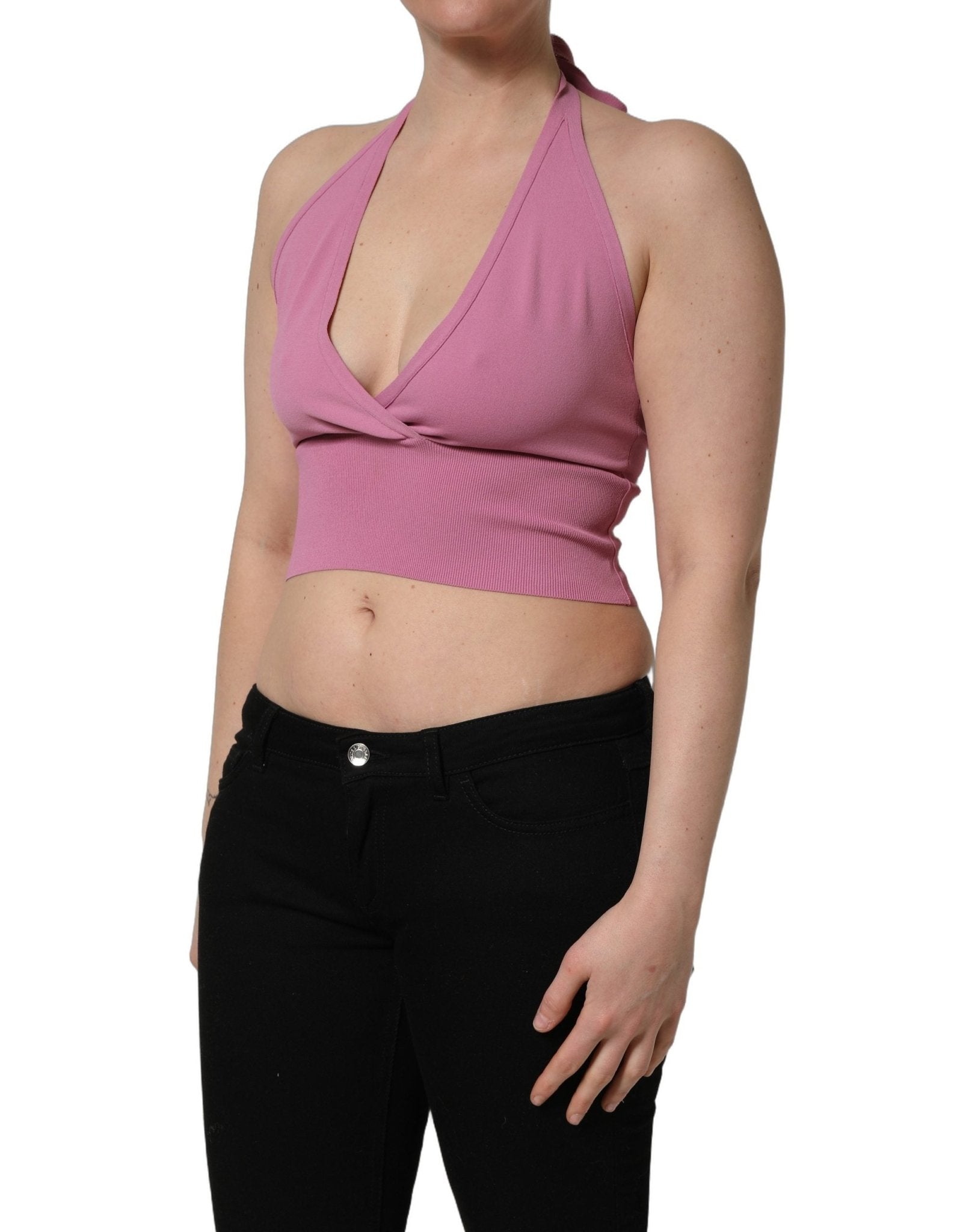 Dolce & Gabbana Pink Halter Neck Fitted Cropped Tank Top - RIMODA