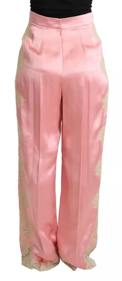 Dolce & Gabbana Pink Lace Trimmed Silk Satin Wide Legs Pants - RIMODA