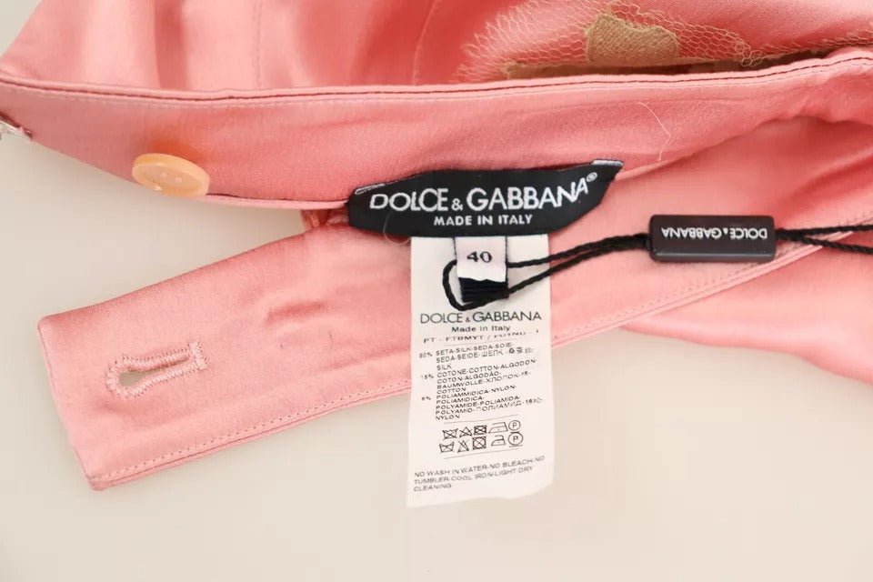 Dolce & Gabbana Pink Lace Trimmed Silk Satin Wide Legs Pants - RIMODA