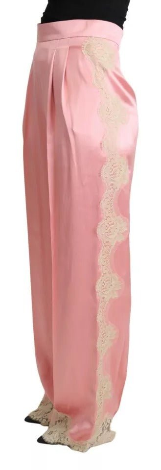 Dolce & Gabbana Pink Lace Trimmed Silk Satin Wide Legs Pants - RIMODA