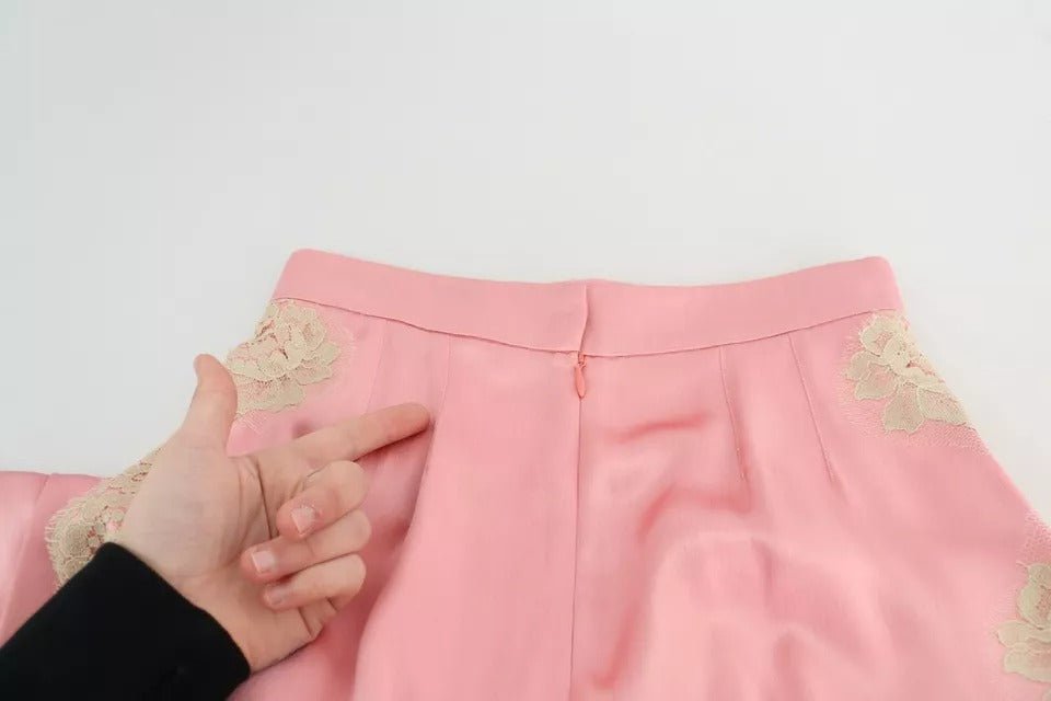 Dolce & Gabbana Pink Lace Trimmed Silk Satin Wide Legs Pants - RIMODA