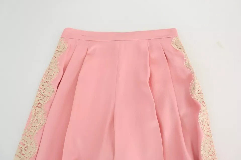 Dolce & Gabbana Pink Lace Trimmed Silk Satin Wide Legs Pants - RIMODA