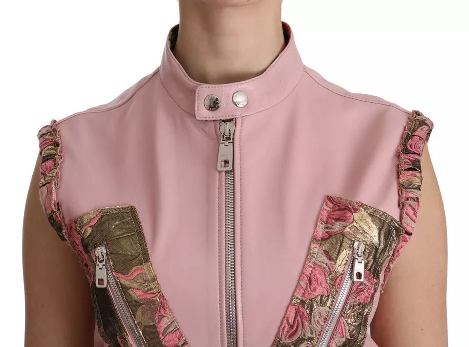 Dolce & Gabbana Pink Leather Sleeveless Vest Jacket Blouse - RIMODA