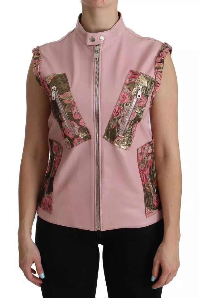 Dolce & Gabbana Pink Leather Sleeveless Vest Jacket Blouse - RIMODA