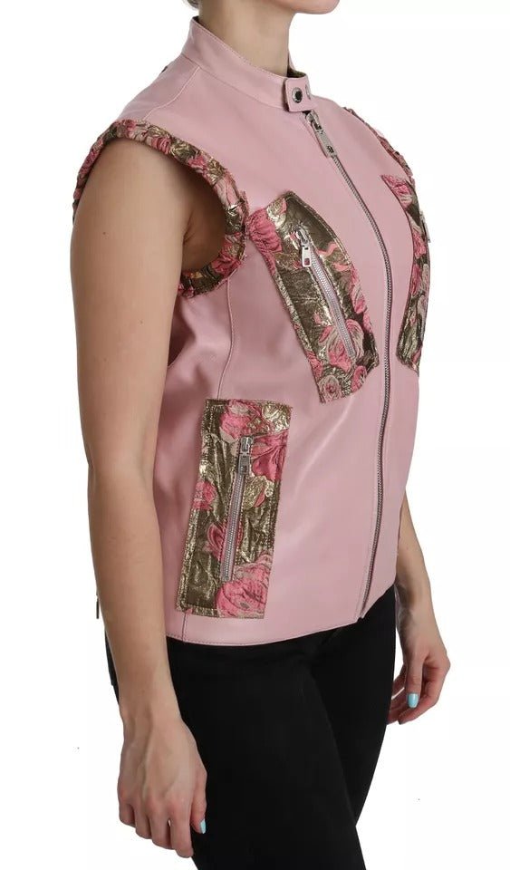 Dolce & Gabbana Pink Leather Sleeveless Vest Jacket Blouse - RIMODA