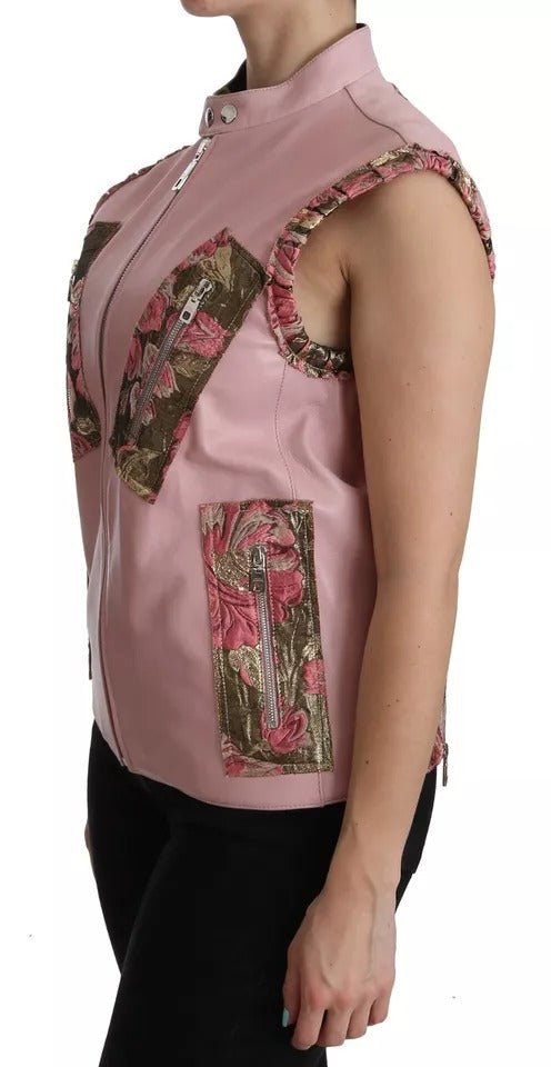 Dolce & Gabbana Pink Leather Sleeveless Vest Jacket Blouse - RIMODA