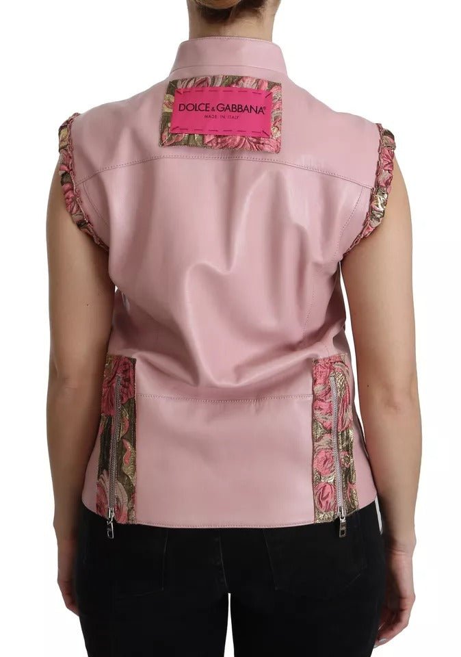 Dolce & Gabbana Pink Leather Sleeveless Vest Jacket Blouse - RIMODA