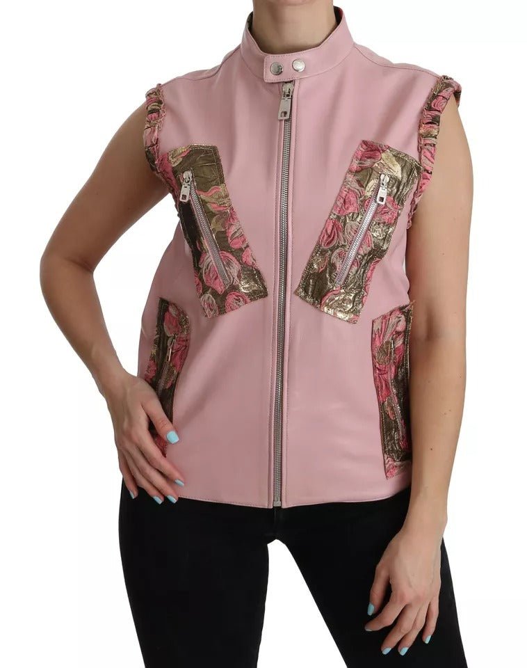 Dolce & Gabbana Pink Leather Sleeveless Vest Jacket Blouse - RIMODA