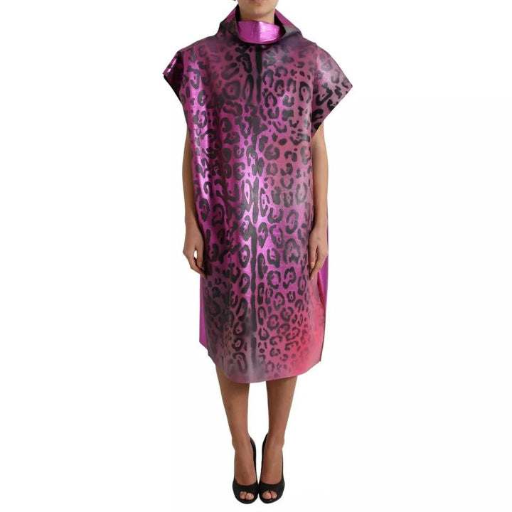 Dolce & Gabbana Pink Leopard Print Polyester Shift Midi Dress - RIMODA