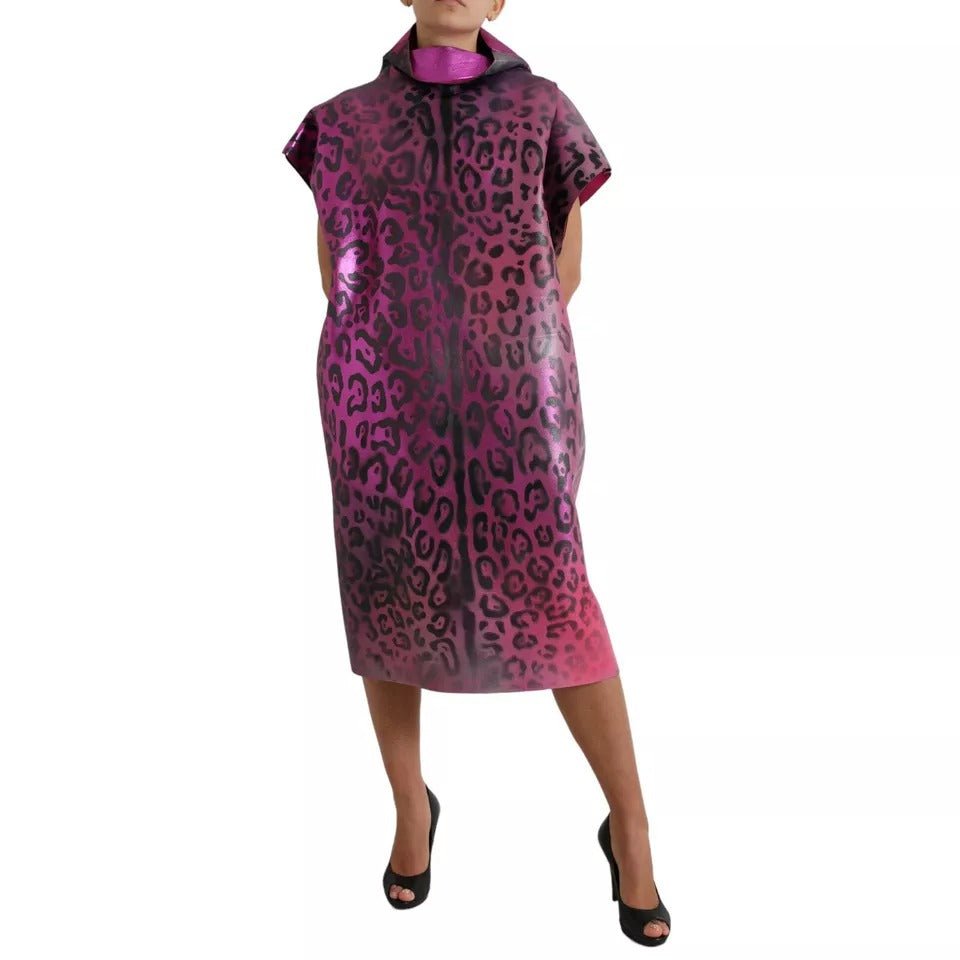 Dolce & Gabbana Pink Leopard Print Polyester Shift Midi Dress - RIMODA