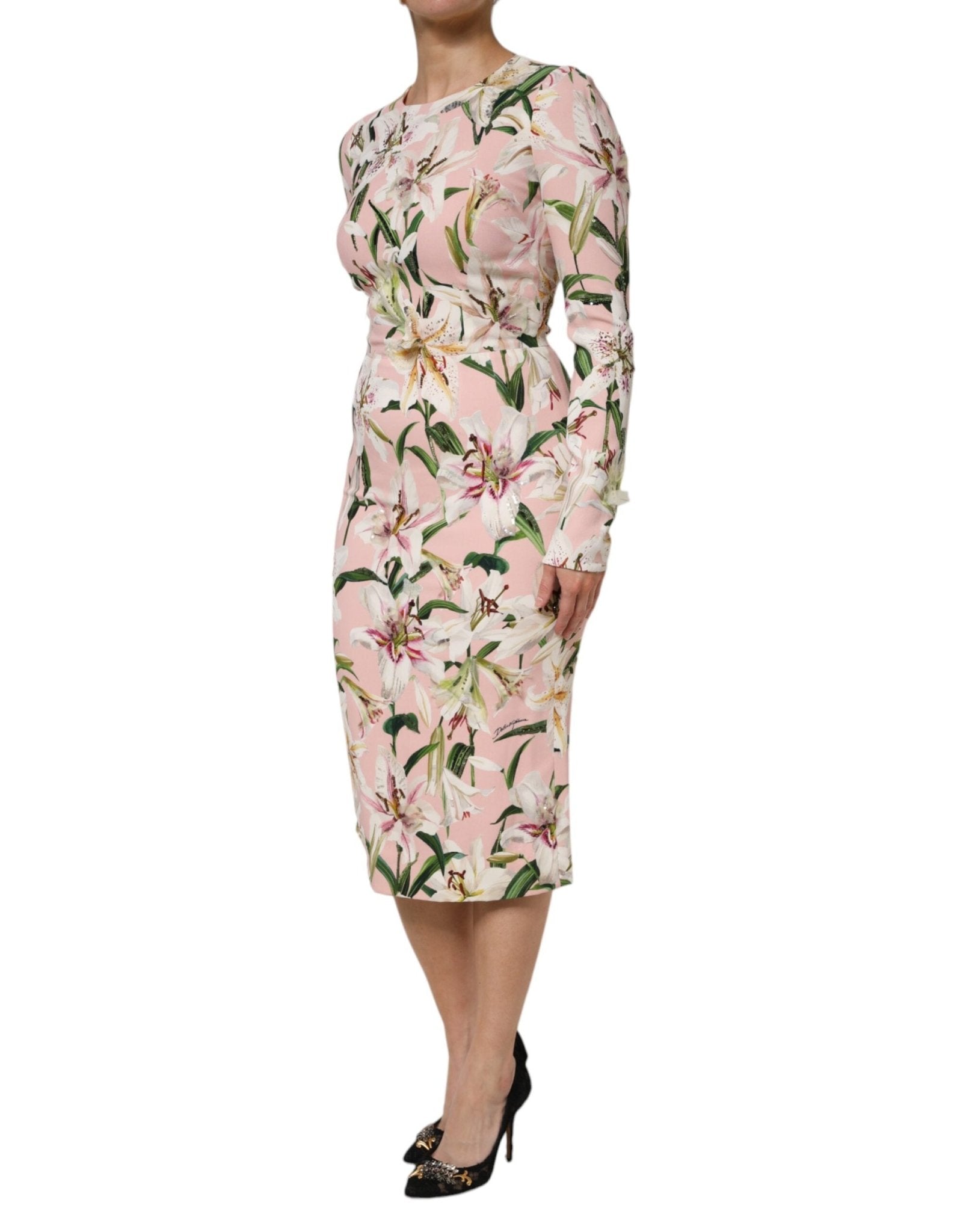 Dolce & Gabbana Pink Lily Viscose Sheath Stretch Midi Dress - RIMODA