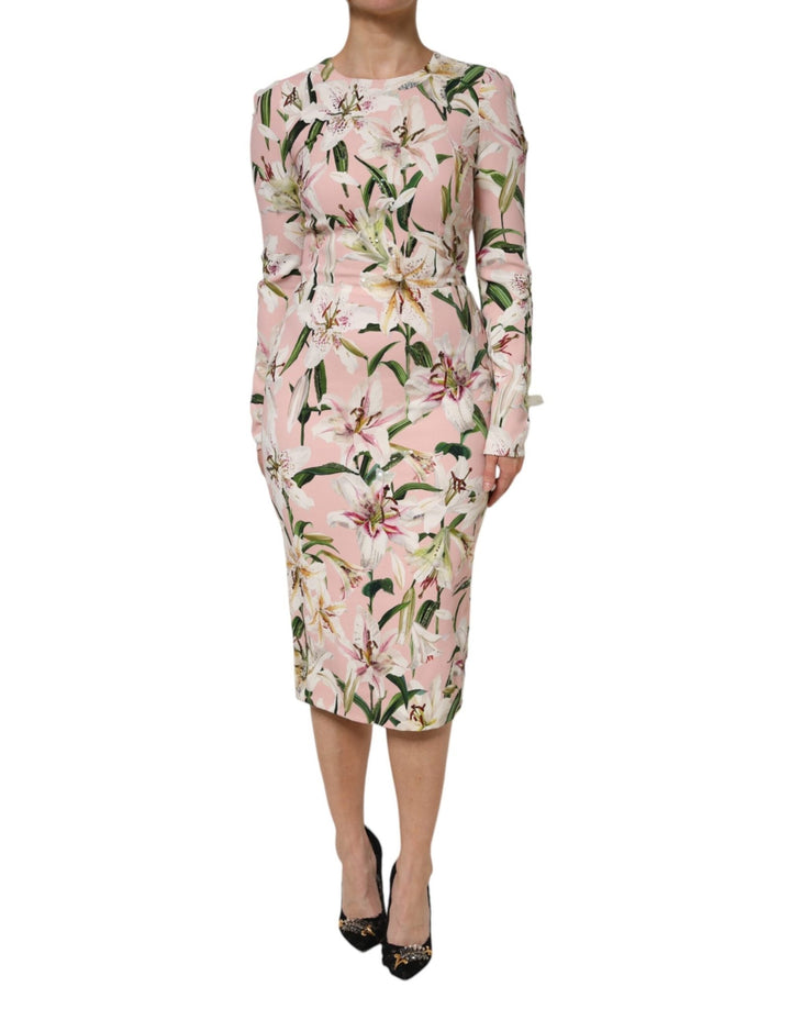 Dolce & Gabbana Pink Lily Viscose Sheath Stretch Midi Dress - RIMODA