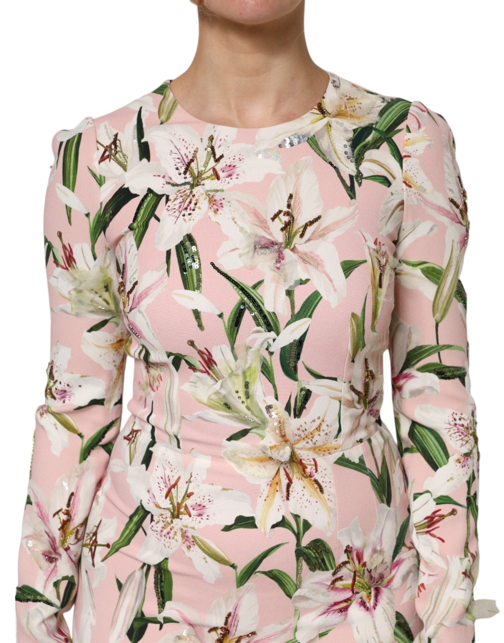Dolce & Gabbana Pink Lily Viscose Sheath Stretch Midi Dress - RIMODA