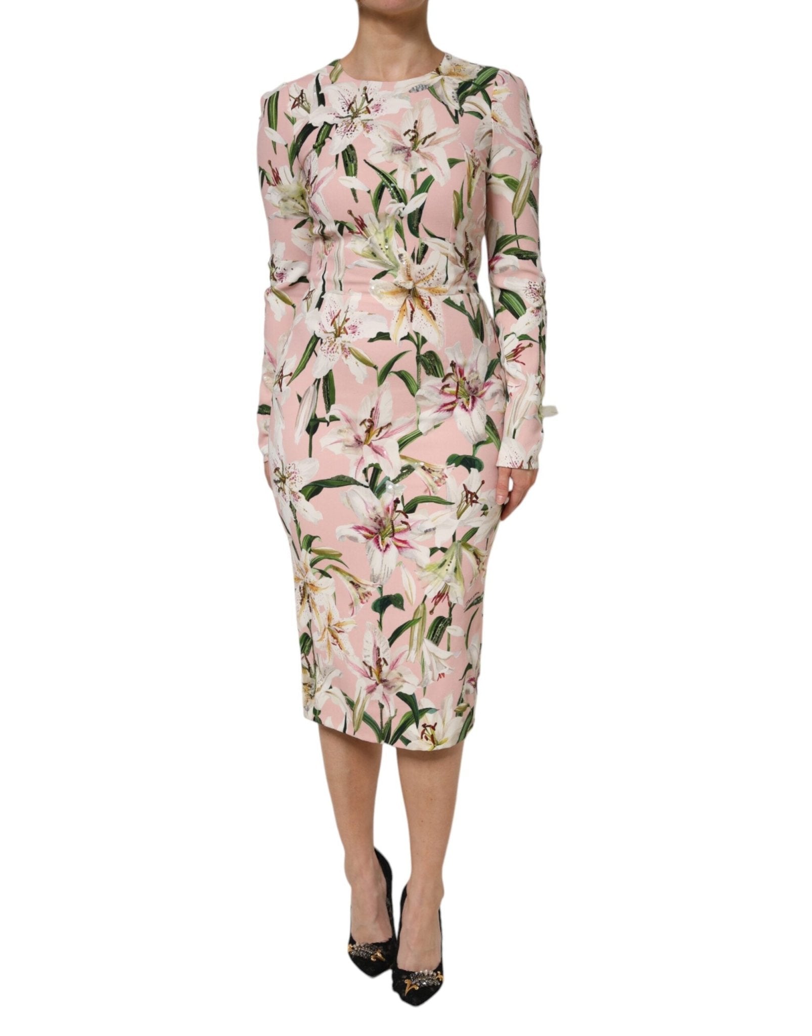 Dolce & Gabbana Pink Lily Viscose Sheath Stretch Midi Dress - RIMODA