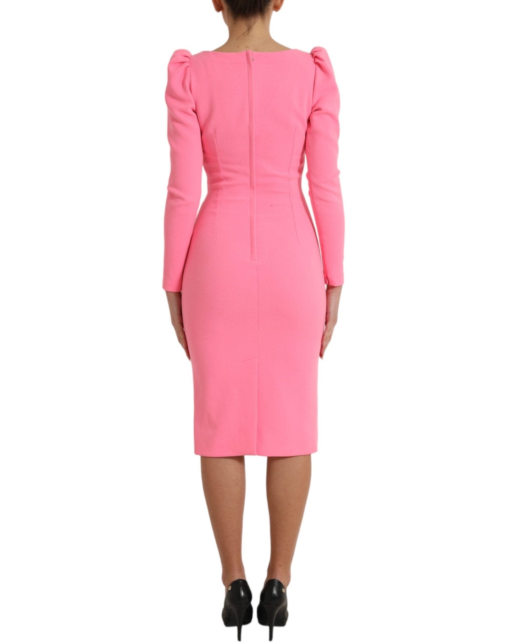 Dolce & Gabbana Pink Polyester Long Sleeves Sheath Midi Dress - RIMODA