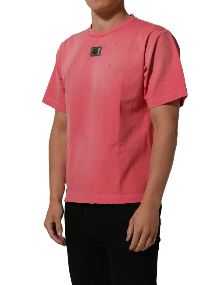 Dolce & Gabbana Pink Re-Edition Distressed Crew Neck T-shirt - RIMODA